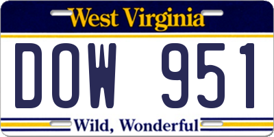 WV license plate DOW951