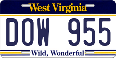 WV license plate DOW955