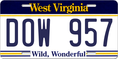 WV license plate DOW957