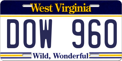 WV license plate DOW960