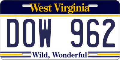 WV license plate DOW962
