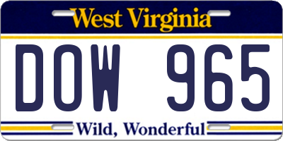 WV license plate DOW965