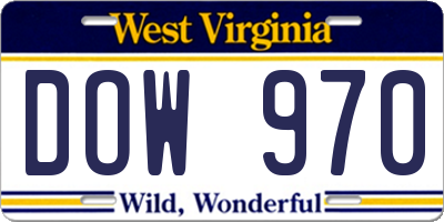WV license plate DOW970