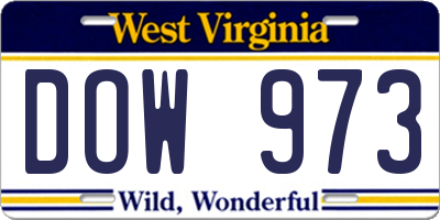 WV license plate DOW973