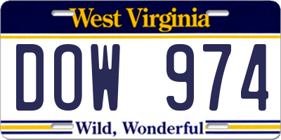 WV license plate DOW974