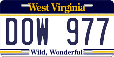 WV license plate DOW977