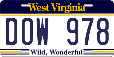 WV license plate DOW978