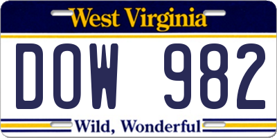 WV license plate DOW982