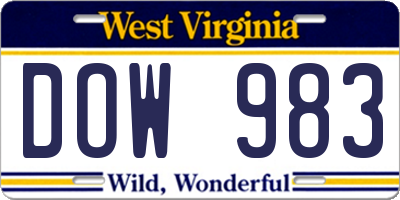 WV license plate DOW983