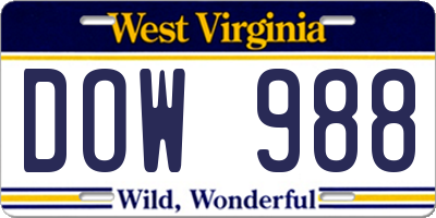 WV license plate DOW988
