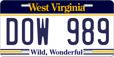 WV license plate DOW989