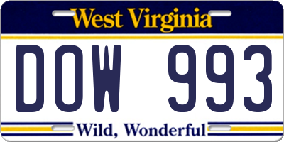 WV license plate DOW993