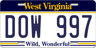 WV license plate DOW997