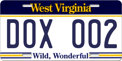 WV license plate DOX002