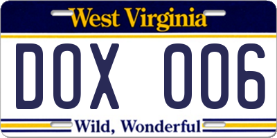WV license plate DOX006