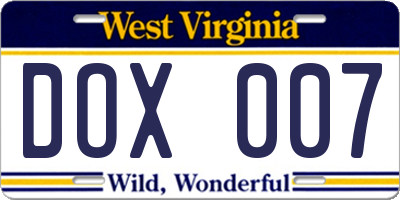 WV license plate DOX007
