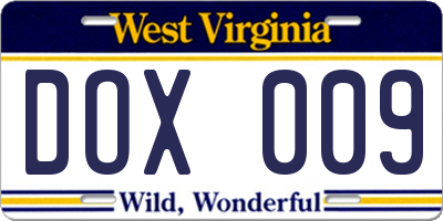 WV license plate DOX009