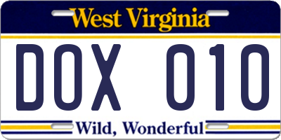 WV license plate DOX010