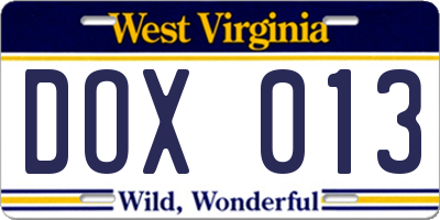 WV license plate DOX013