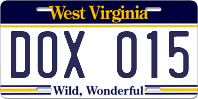 WV license plate DOX015