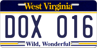 WV license plate DOX016