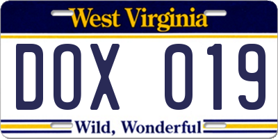 WV license plate DOX019