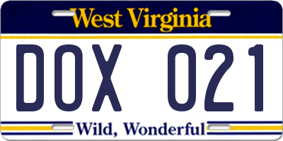 WV license plate DOX021
