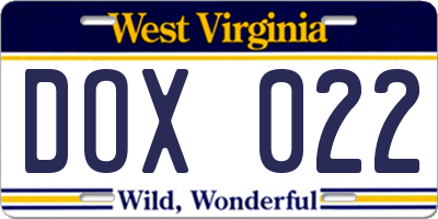 WV license plate DOX022
