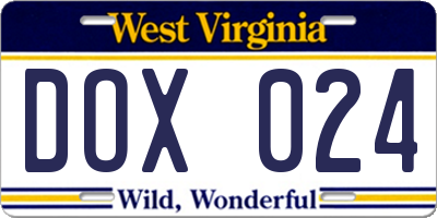 WV license plate DOX024