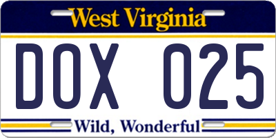 WV license plate DOX025