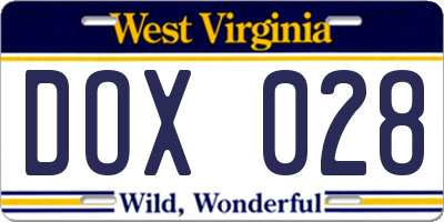 WV license plate DOX028