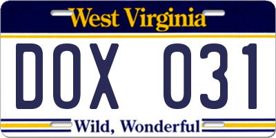 WV license plate DOX031