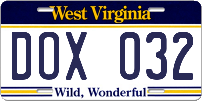 WV license plate DOX032