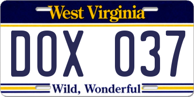 WV license plate DOX037