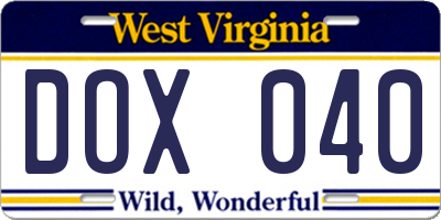 WV license plate DOX040