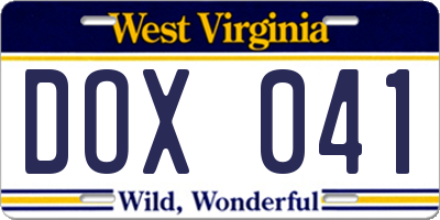 WV license plate DOX041