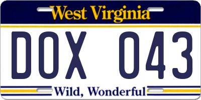 WV license plate DOX043