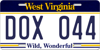 WV license plate DOX044