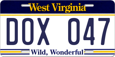 WV license plate DOX047
