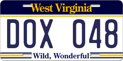 WV license plate DOX048