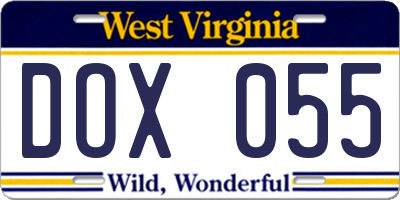 WV license plate DOX055