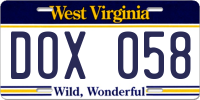 WV license plate DOX058