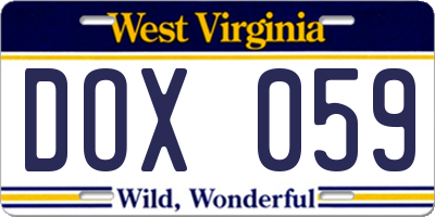 WV license plate DOX059