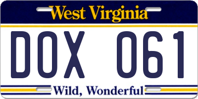 WV license plate DOX061