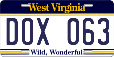 WV license plate DOX063