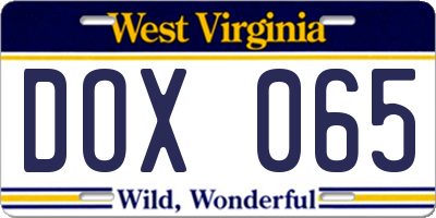 WV license plate DOX065