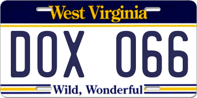 WV license plate DOX066