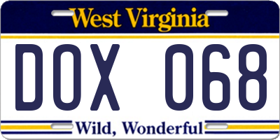 WV license plate DOX068