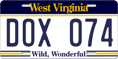 WV license plate DOX074
