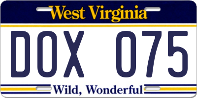 WV license plate DOX075